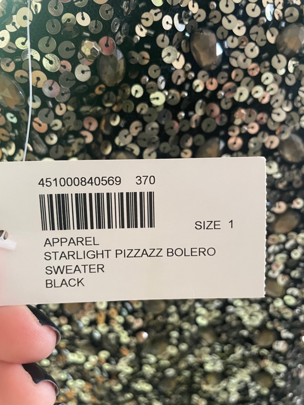 Chico’s Bolero NWT Size 1 Starlight Pizzazz Black and Gold Sweater Stunning - Picture 12 of 13